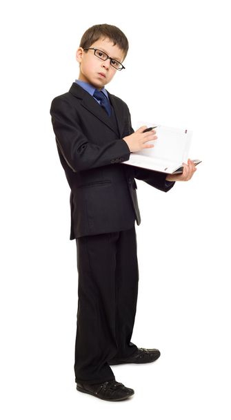 boy in suit write diary - Foto, afbeelding