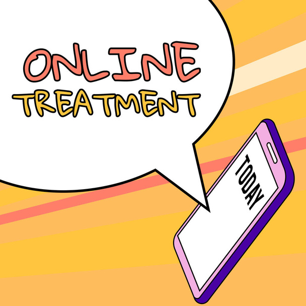 Inspiración mostrando signo Tratamiento en línea, Visión general del negocio prestación de asesoramiento de salud mental a través de Internet - Foto, Imagen