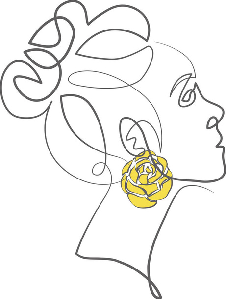 Vrouw portret met oorbellen tekening in moderne abstracte enkele lijn kunst stijl - Vector, afbeelding