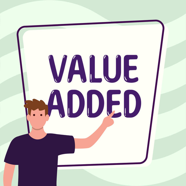 Inspiration showing sign Value Added, Business overview the extra value created over and above the original value - Fotó, kép