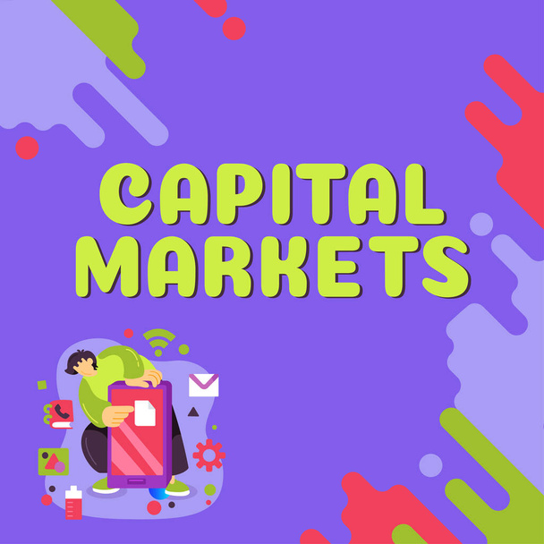 Konzeptionelle Bildunterschrift Kapitalmärkte, Geschäftskonzept Erlauben es Unternehmen, Mittel zu beschaffen, indem sie Marktsicherheit bieten - Foto, Bild