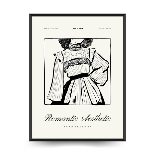 Modern Valentine's day vertical flyer or poster template. Love hand drawn trendy illustration. - Vektor, Bild