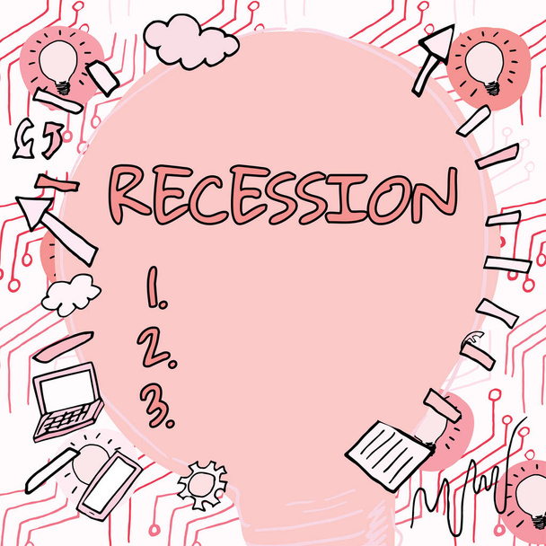 Tekst pokazujący inspirację Recesja, Koncepcja biznesowa proces stopniowego spadku wzrostu, okres redukcji - Zdjęcie, obraz