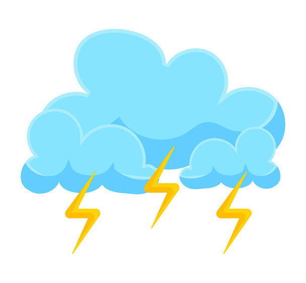 青い雲と雷、雷雨のシンボル。天気予報要素。漫画デザインのベクトルイラスト - ベクター画像