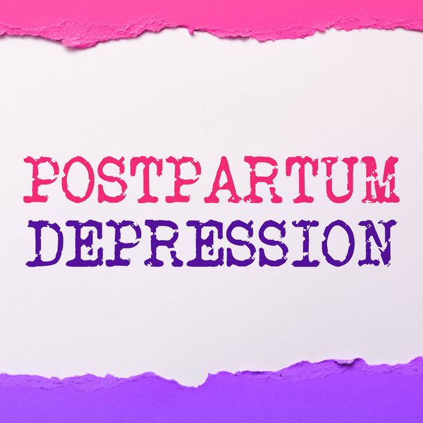 Text showing inspiration Postpartum Depression, Business concept a mood disorder involving intense depression after giving birth - Photo, Image