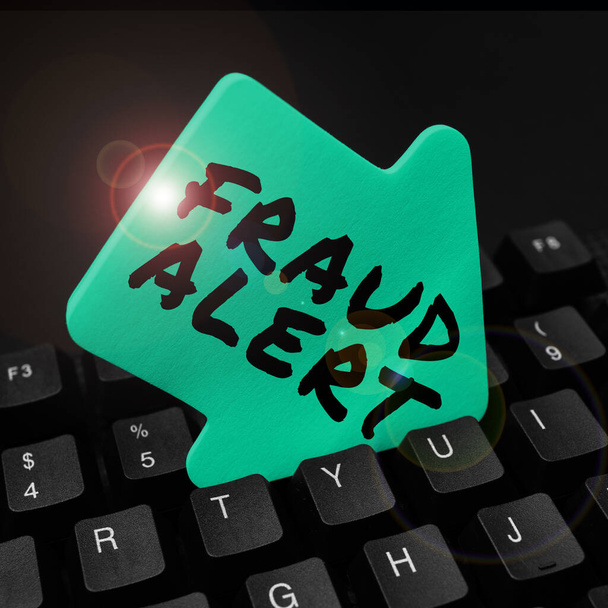 Handwriting text Fraud Alert, Business approach security alert placed on credit card account for stolen identity - Foto, afbeelding