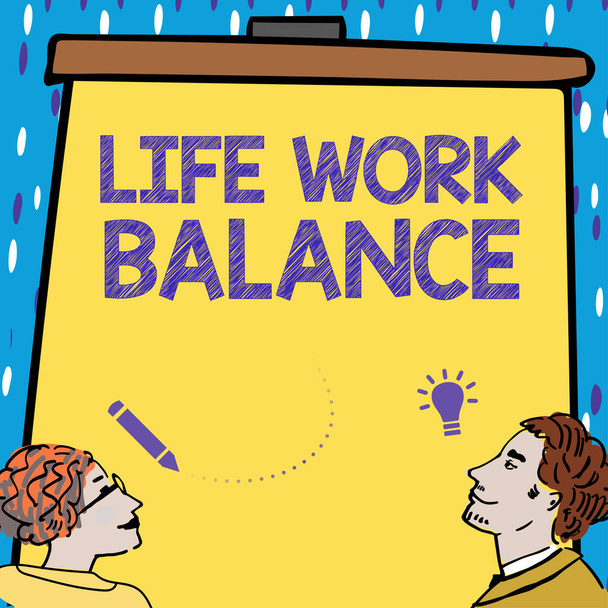 Sinal exibindo equilíbrio do trabalho da vida, as necessidades da pessoa da estabilidade da vitrine do negócio entre seu trabalho e tempo pessoal - Foto, Imagem