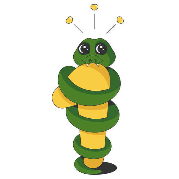 Het nummer EEN waaromheen een groene slang met kleine slagtanden spoelde - heldere getallen voor kinderen - Vector, afbeelding