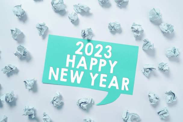 Konceptuální titulek 2023 Šťastný nový rok, obchodní koncepce oslavy začátku kalendářního roku 2023 - Fotografie, Obrázek