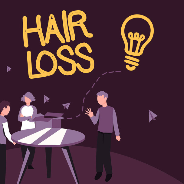 Text caption presenting Hair Loss, Business showcase Loss of human hair from the head or any part of the body Balding - Photo, Image