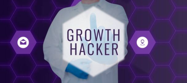 Текст почерку Growth Hacker, бізнес-вітрина, як правило, щоб придбати якомога більше користувачів або клієнтів
 - Фото, зображення