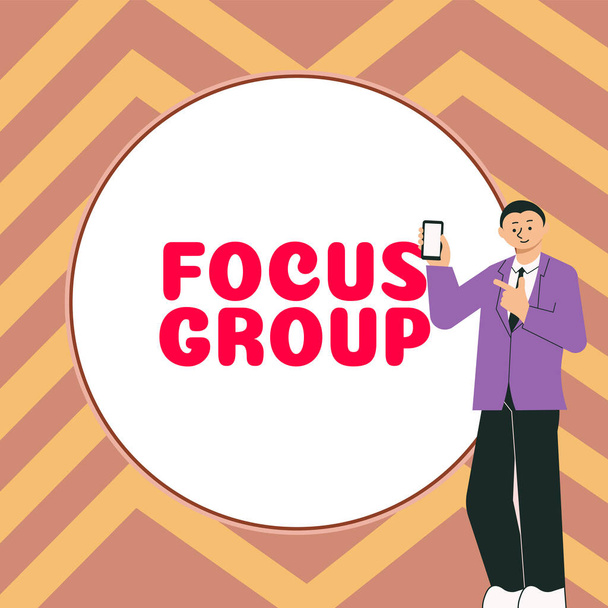 Szöveg felirat bemutatása Focus Group, Üzleti ötlet csoport az emberek felelős meghatározni a választ a nagyobb lakosság - Fotó, kép