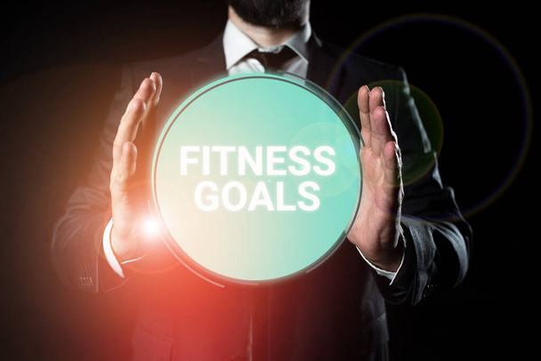 Tekst pokazujący inspirację Cele fitness, Przegląd biznesowy Luźny tłuszcz Budowa mięśni Coraz silniejsze kondycjonowanie - Zdjęcie, obraz