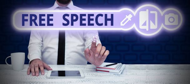 Text caption presenting Free Speech, Business overview the right of people to express their opinions publicly - Foto, immagini