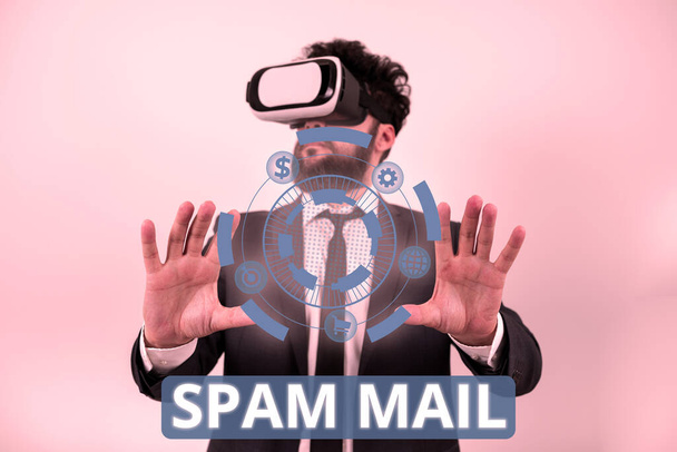 Hand writing sign Spam Mail, Business overview Intrusive advertising Inappropriate messages sent on the Internet - Foto, afbeelding