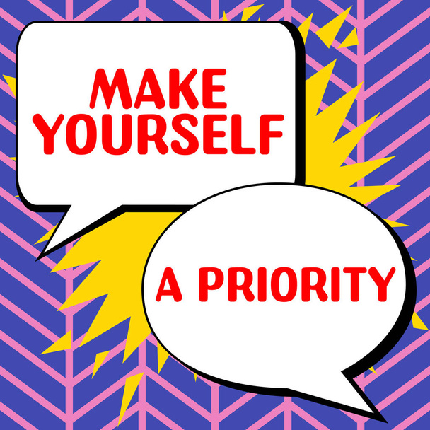 Концептуальный заголовок Make Yourself A Priority, Концептуальная фотография Думайте в вашем собственном хорошем первом личностном развитии - Фото, изображение