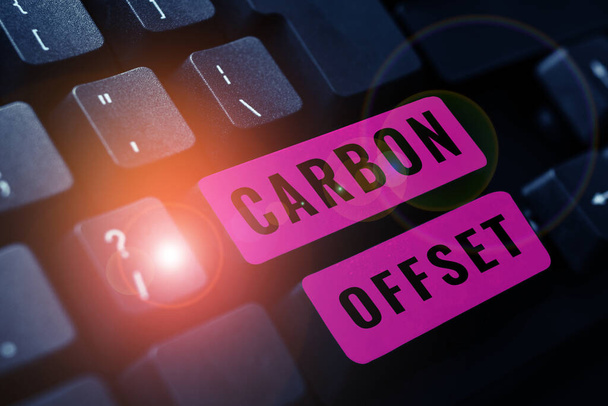 Käsitteellinen kuvateksti Carbon Offset, Business approach Hiilidioksidi- tai muiden kaasupäästöjen vähentäminen - Valokuva, kuva