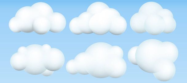 3d clouds set. Realistic clouds icons. 3d geometric shapes. Vector illustration. Eps 10. - Wektor, obraz