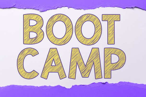 Εγγραφείτε εμφάνιση Boot Camp, Επιχείρηση βιτρίνα Στρατιωτικό στρατόπεδο εκπαίδευσης για τους νεοσύλλεκτους Σκληρή πειθαρχία Fitness - Φωτογραφία, εικόνα