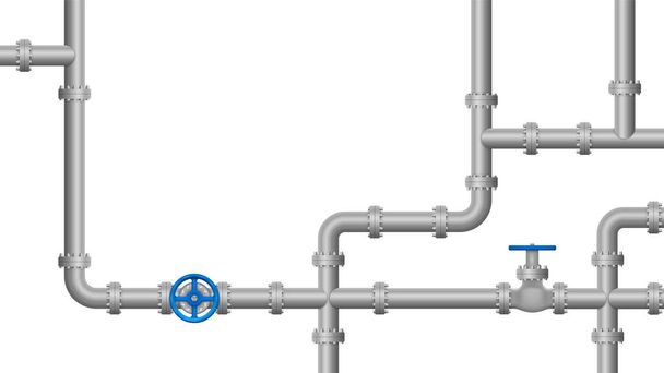 Industrial background with pipeline. Oil, water or gas pipeline with fittings and valves.Vector illustration. Eps 10. - Vektor, Bild