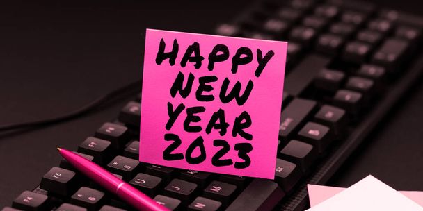 Handwriting text Happy New Year 2023, Word for Greeting Celebrating Holiday Fresh Start Best wishes - Zdjęcie, obraz