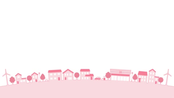 Townscape illustration for background, ecological town (pink and orange, 20 seconds loop) - Imágenes, Vídeo
