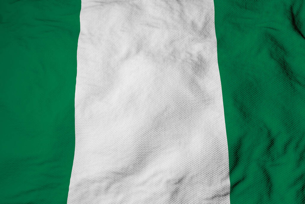 Πλήρες πλαίσιο γκρο πλαν σε κυματιστή σημαία της Νιγηρίας σε 3D απόδοση. - Φωτογραφία, εικόνα