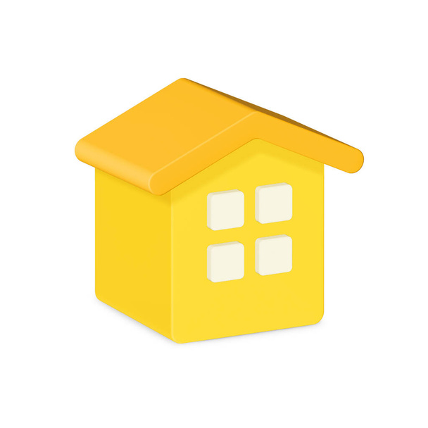 Κίτρινο σπίτι σύμβολο. Κτηματομεσιτικά, υποθήκες, δάνεια. Εικονίδιο 3d. - Φωτογραφία, εικόνα