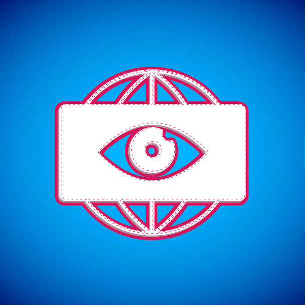 Grand frère blanc icône de l'oeil électronique isolé sur fond bleu. Technologie de surveillance mondiale, systèmes informatiques et sécurité des réseaux. Vecteur. - Vecteur, image