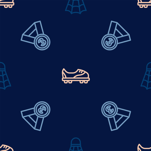 Set line Badminton shuttlecock Medal and Football shoes on seamless pattern. Vector. - Vettoriali, immagini