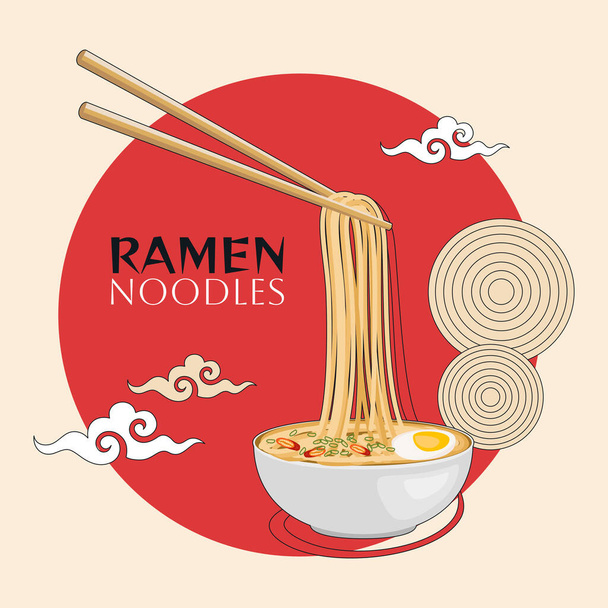Ramen noodles banner with sign in flat design - Vector, imagen