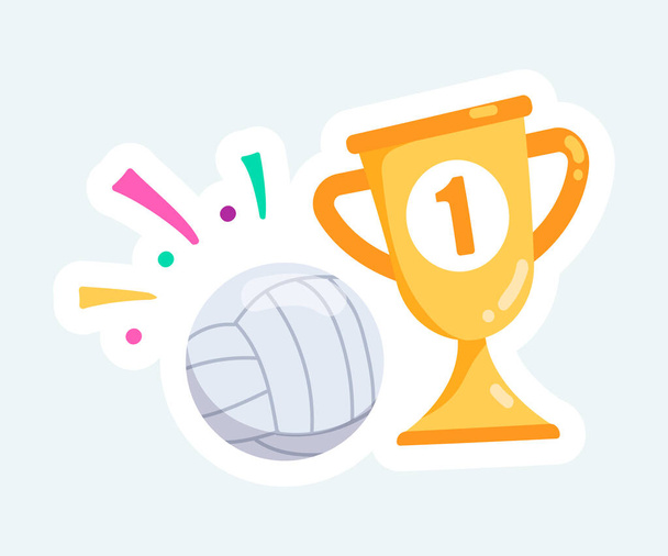 Golden cup and volleyball ball. Sports and competitions. Vector illustration in cartoon sticker design - Vecteur, image