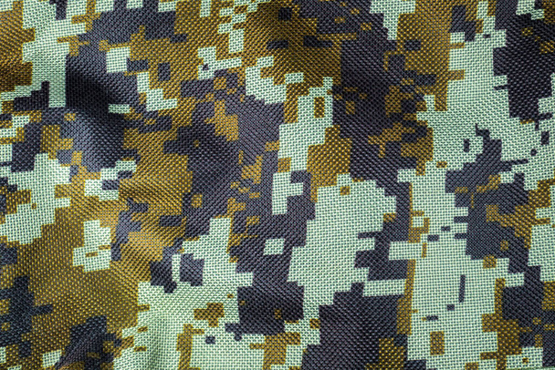 Dark green Camouflage khaki texture with pixels background. Army and military concept. - Photo, Image