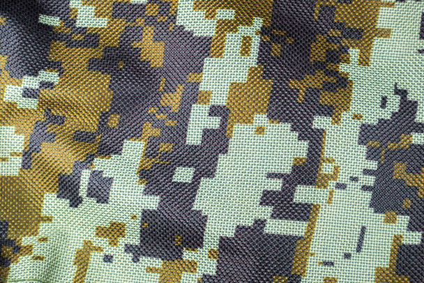 Dark green Camouflage khaki texture with pixels background. Army and military concept. - Photo, Image