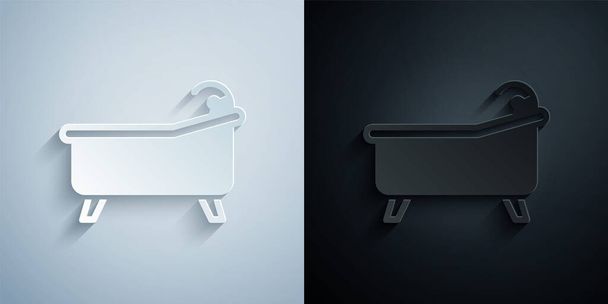 Paper cut Bathtub icon isolated on grey and black background. Paper art style. Vector - Vector, Image
