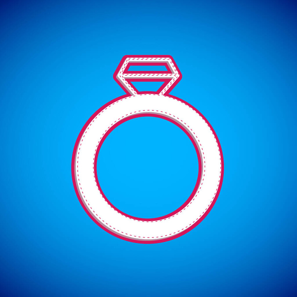 White Diamond verlovingsring icoon geïsoleerd op blauwe achtergrond. Vector - Vector, afbeelding