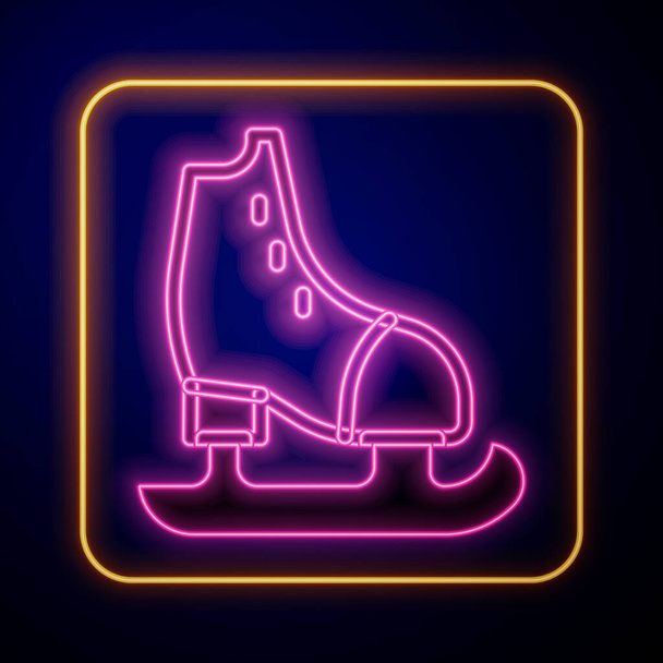 Иконка светящихся неоновых коньков выделена на черном фоне. Знак обуви для коньков. Спортивные ботинки с лезвиями. Вектор - Вектор,изображение