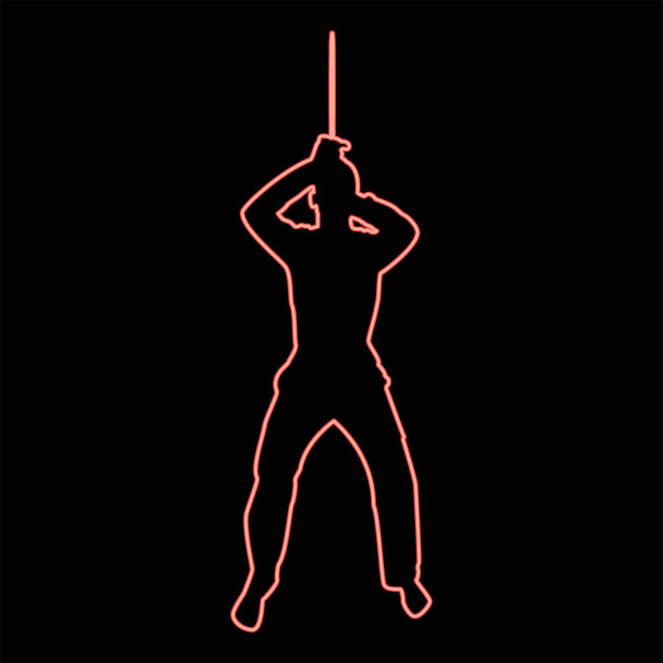 Neon man with sword machete from above Cold weapons in hand military man Soldier Serviceman in various positions Hunter with knife Fight poses Strong defender Warrior concept Weaponry Standing red color vector illustration image flat style light - Vector, Image