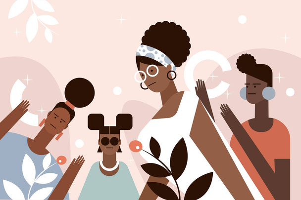 Коллаж темнокожих женщин с различными прическами. Месяц черной истории - Вектор,изображение