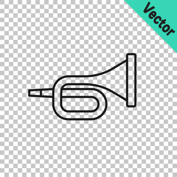 Línea negra Icono de trompeta de instrumento musical aislado sobre fondo transparente. Vector - Vector, imagen