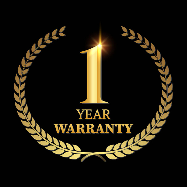 1 Jahr Garantie Logo mit goldenem Schild und goldenem Band.. - Vektor, Bild