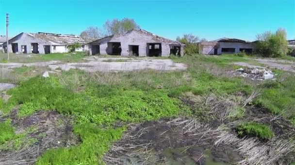 destroyed old rural cowsheds. Aerial - Footage, Video