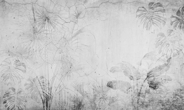 Trópusi tapéta, trópusi fák és levelek, tapéta design digitális nyomtatás- 3d illusztráció - Fotó, kép