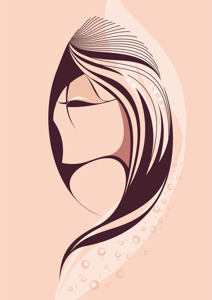 Abstract beautiful hand-drawn woman with beautiful long hair - Foto, afbeelding