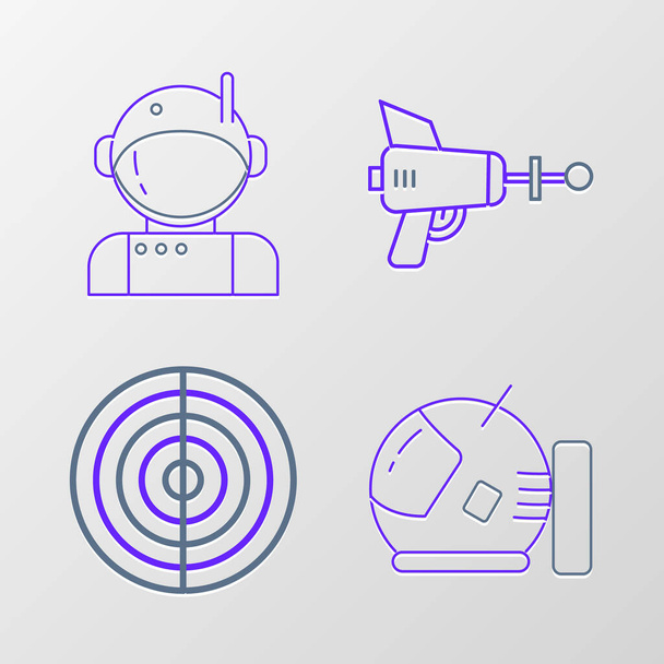 Set line Astronaut helmet Earth structure Ray gun and icon. Vector. - Vector, Image