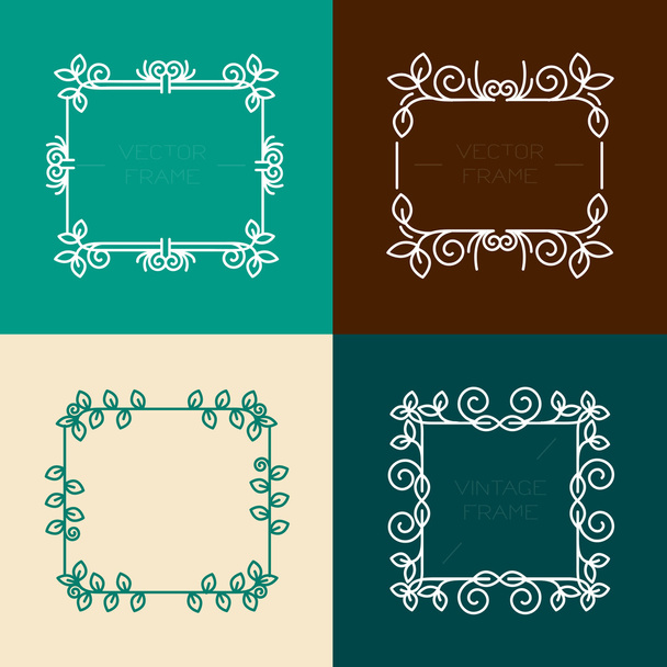 Vector set of floral frames in line style , graphic design elements. - Vektör, Görsel