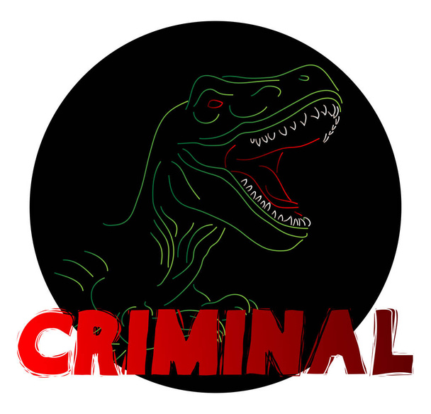 Dinosaur with speech bubble saying Criminal word. Tyrannosaurus Rex with thoughts. - Vettoriali, immagini