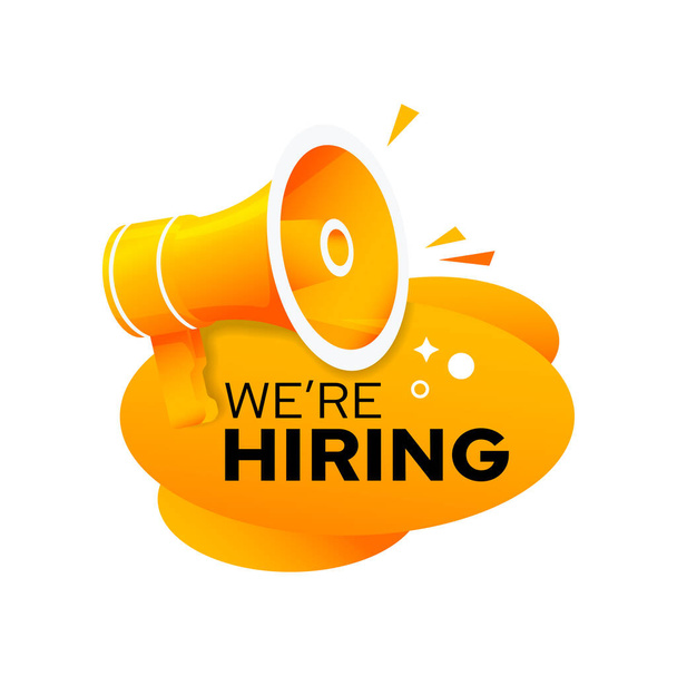 We are hiring, job offer, recruit, join our team vector icon. Vacancy alert with megaphone, announcement for applicant recruitment. Work opportunity, employment and human resource sign with bullhorn - Vector, Image