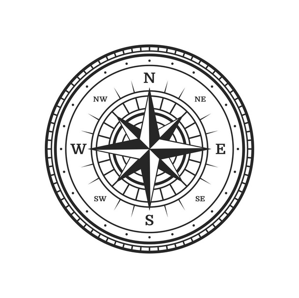 Old compass. Vintage map wind rose of vector travel and adventure. Nautical cartography windrose star with North, East, West and South direction arrows. Antique compass of marine journey navigation - Vector, Image