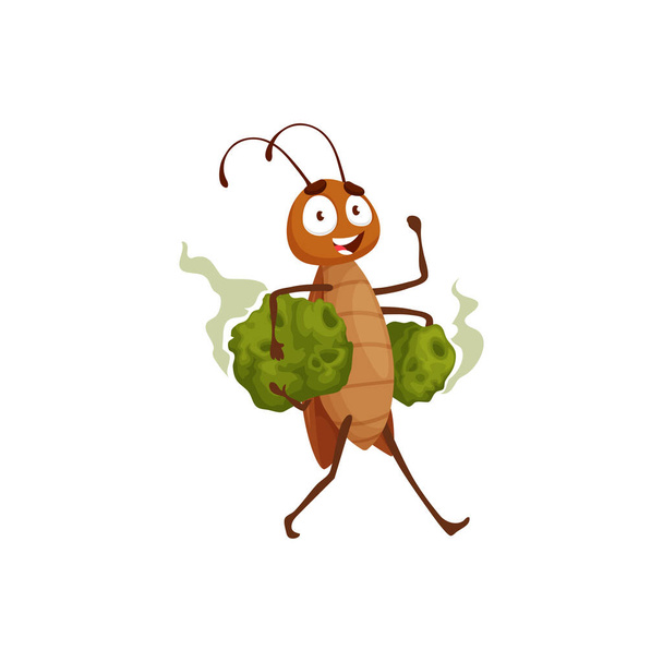 Cartoon cockroach character carry stinky garbage. Isolated vector insect, funny pest game or book personage stockpile, wildlife creature - Vector, afbeelding